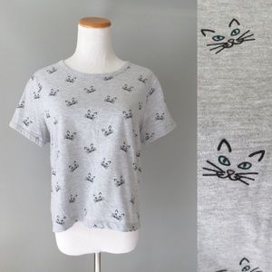 Cat Print Cropped T-shirt Crop Shirt Tshirt Tee